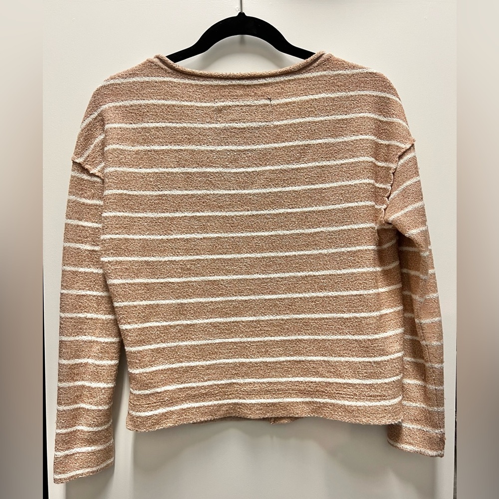 Anthropologie Striped White & Beige, Half & Half, Exposed Stitching Sweater - Picture 2 of 6